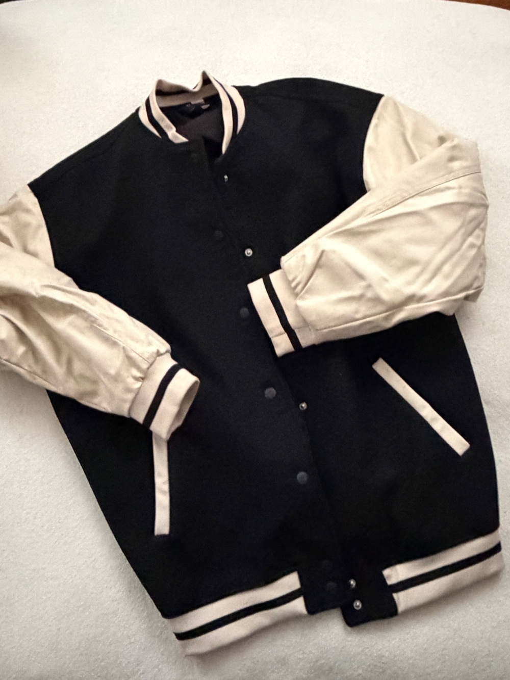 H&M Black and Cream Varsity Jacket